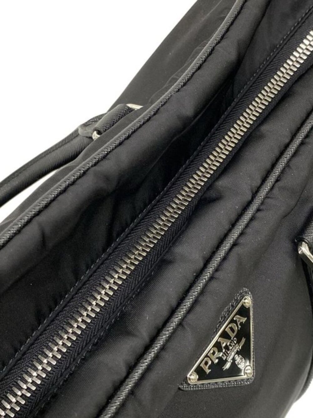 Prada Boston Bag Black Re-Nylon No Lock Leather - Picture 14 of 15